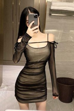 Y2K Sexy Long Sleeve Mini Dress - 90s Grunge, Retro Summer, Party & Club Outfits