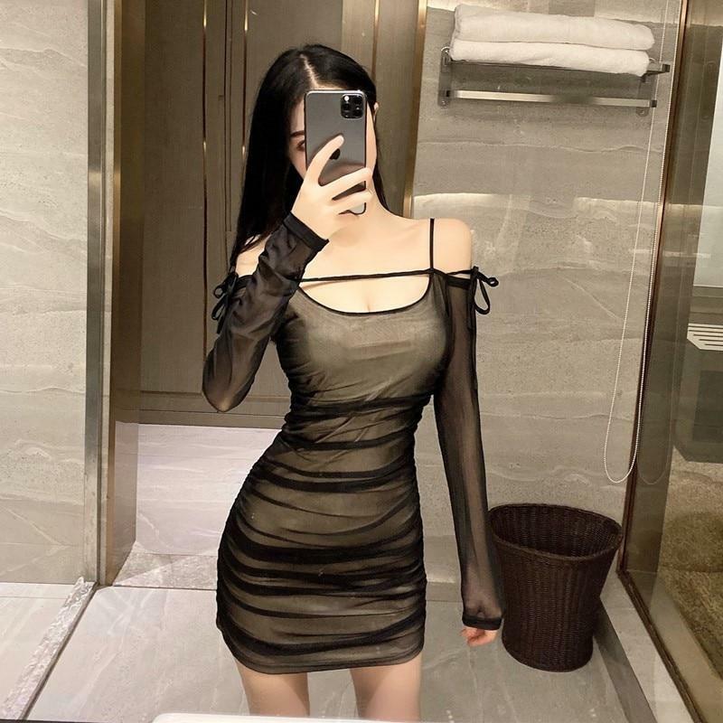 Y2K Sexy Long Sleeve Mini Dress - 90s Grunge, Retro Summer, Party & Club Outfits