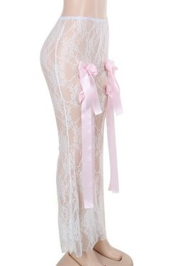 Y2K Sheer Lace Flare Pants - Retro 90s Grunge, Summer Outfits, Party & Club Fashion