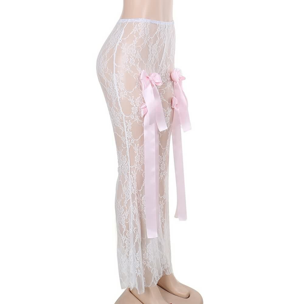 Y2K Sheer Lace Flare Pants - Retro 90s Grunge, Summer Outfits, Party & Club Fashion