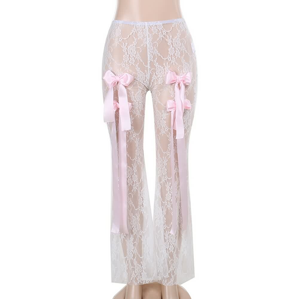 Y2K Sheer Lace Flare Pants - Retro 90s Grunge, Summer Outfits, Party & Club Fashion