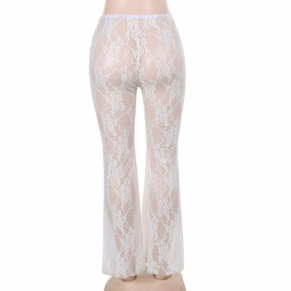 Y2K Sheer Lace Flare Pants - Retro 90s Grunge, Summer Outfits, Party & Club Fashion