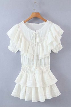 Y2K Sheer White Mini Dress - 90s Grunge, Retro Summer Outfit, Y2K Party & Club Fashion