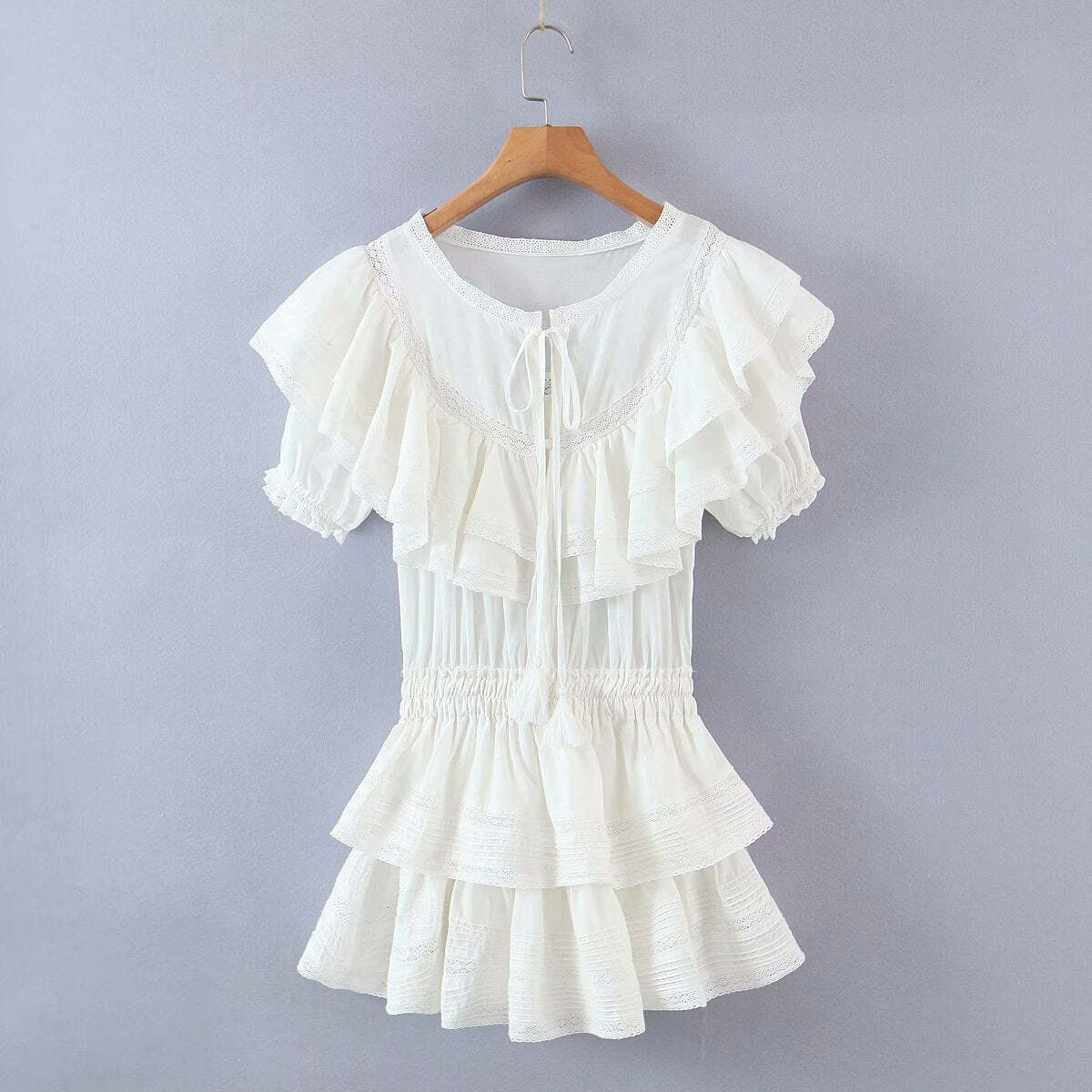 Y2K Sheer White Mini Dress - 90s Grunge, Retro Summer Outfit, Y2K Party & Club Fashion