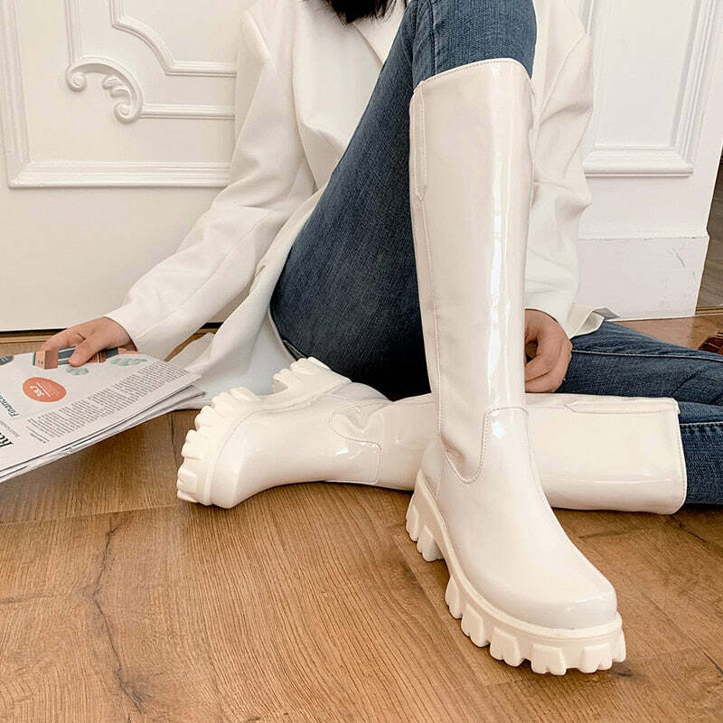 Y2K Shiny Knee-High Boots - Retro 90s Grunge, Summer Party, Club & Popstar Outfits