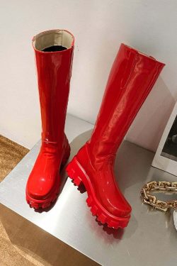 Y2K Shiny Knee-High Boots - Retro 90s Grunge, Summer Party, Club & Popstar Outfits