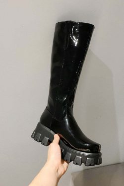 Y2K Shiny Knee-High Boots - Retro 90s Grunge, Summer Party, Club & Popstar Outfits