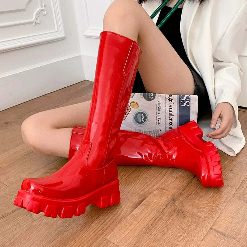 Y2K Shiny Knee-High Boots - Retro 90s Grunge, Summer Party, Club & Popstar Outfits