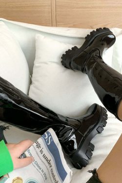 Y2K Shiny Knee-High Boots - Retro 90s Grunge, Summer Party, Club & Popstar Outfits
