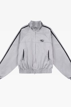 Y2K Silver Track Jacket - 90s Grunge, Retro Hip Hop, Summer Y2K Outfits, Pastel Goth Style