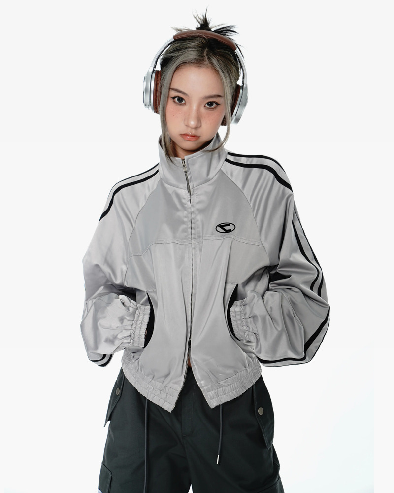 Y2K Silver Track Jacket - 90s Grunge, Retro Hip Hop, Summer Y2K Outfits, Pastel Goth Style