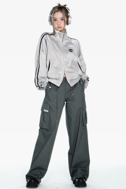 Y2K Silver Track Jacket - 90s Grunge, Retro Hip Hop, Summer Y2K Outfits, Pastel Goth Style