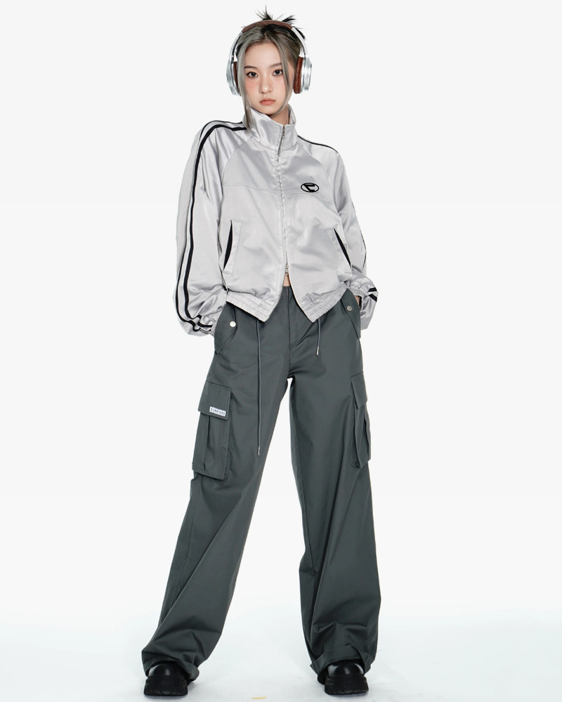 Y2K Silver Track Jacket - 90s Grunge, Retro Hip Hop, Summer Y2K Outfits, Pastel Goth Style