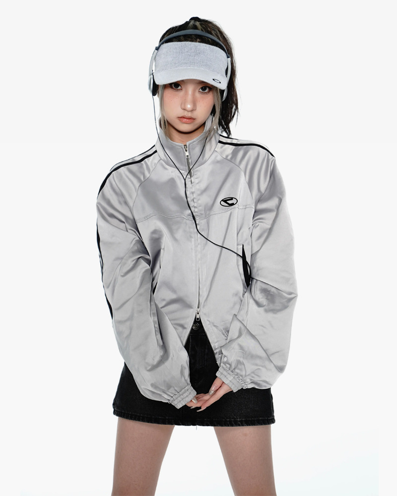 Y2K Silver Track Jacket - 90s Grunge, Retro Hip Hop, Summer Y2K Outfits, Pastel Goth Style