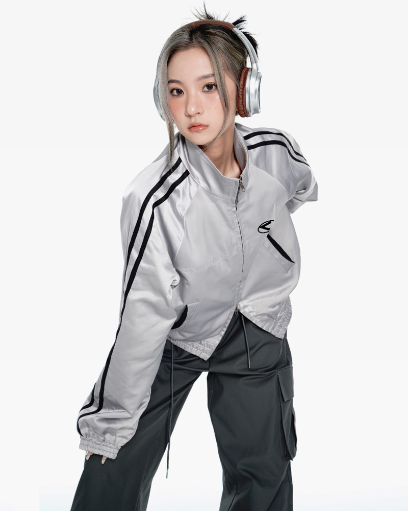 Y2K Silver Track Jacket - 90s Grunge, Retro Hip Hop, Summer Y2K Outfits, Pastel Goth Style