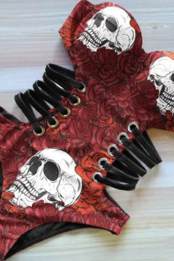 Y2K Skull Rose Monokini - Retro 90s Grunge Summer Swimsuit, Gothic Y2K Beachwear