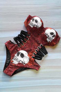 Y2K Skull Rose Monokini - Retro 90s Grunge Summer Swimsuit, Gothic Y2K Beachwear
