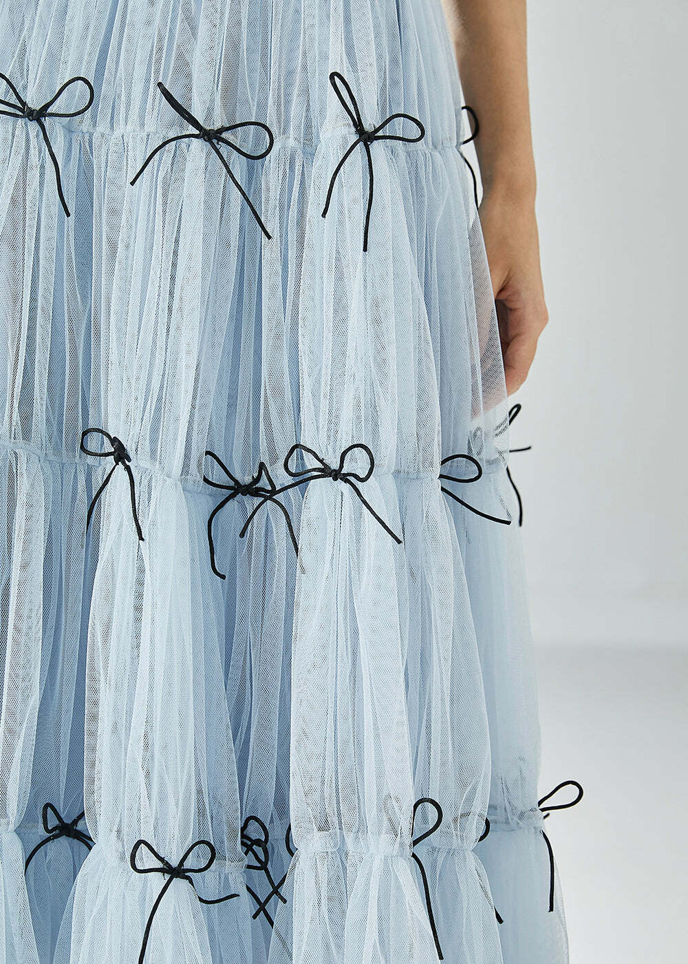 Y2K Sky Blue High Waist Patchwork Bow Tulle Skirt - Retro 90s Summer Grunge Outfit