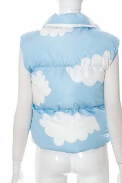 Y2K Sky Cloud Puffer Jacket - Retro 90s Grunge, Summer Y2K Outfits, Pastel Goth Fashion