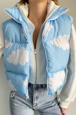 Y2K Sky Cloud Puffer Jacket - Retro 90s Grunge, Summer Y2K Outfits, Pastel Goth Fashion