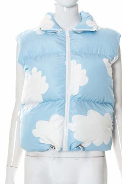 Y2K Sky Cloud Puffer Jacket - Retro 90s Grunge, Summer Y2K Outfits, Pastel Goth Fashion