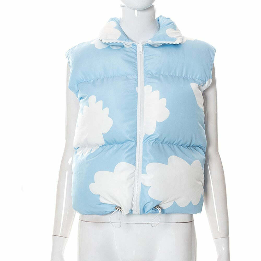 Y2K Sky Cloud Puffer Jacket - Retro 90s Grunge, Summer Y2K Outfits, Pastel Goth Fashion