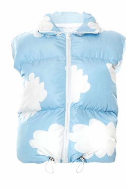 Y2K Sky Cloud Puffer Jacket - Retro 90s Grunge, Summer Y2K Outfits, Pastel Goth Fashion