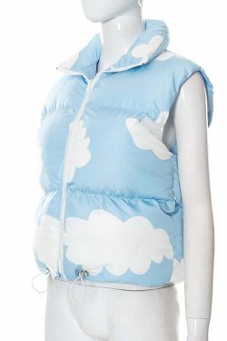 Y2K Sky Cloud Puffer Jacket - Retro 90s Grunge, Summer Y2K Outfits, Pastel Goth Fashion