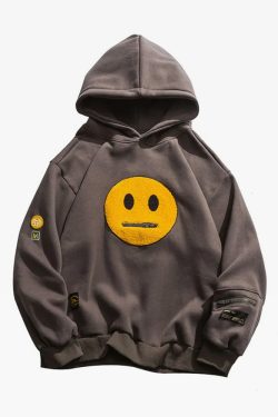 Y2K Smiley Hoodie - Retro 90s Grunge, Pastel Goth, Summer Y2K Outfits, Popstar Vibes