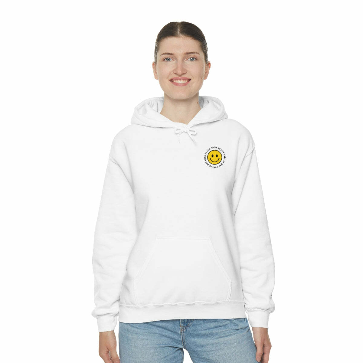 Y2K Smiley Just Woke Up Hoodie Sweatshirt - Retro 90s Grunge, Y2K Summer & Party Outfits