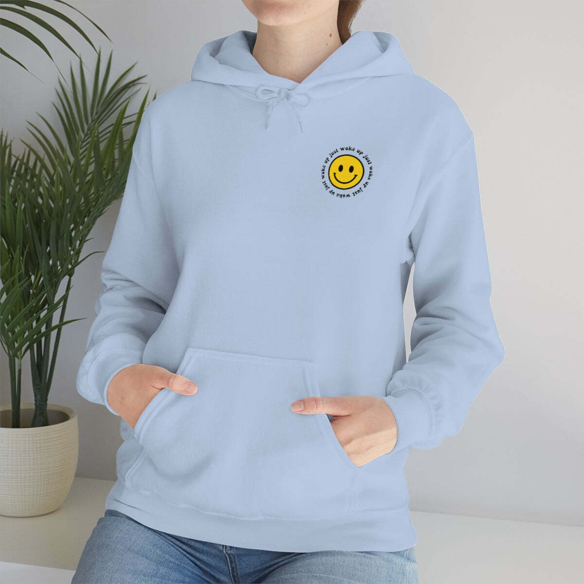 Y2K Smiley Just Woke Up Hoodie Sweatshirt - Retro 90s Grunge, Y2K Summer & Party Outfits