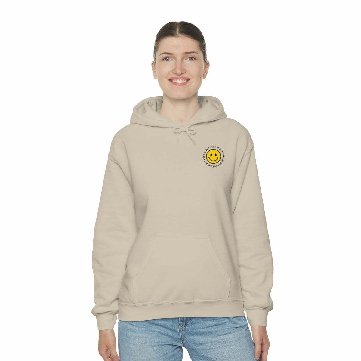 Y2K Smiley Just Woke Up Hoodie Sweatshirt - Retro 90s Grunge, Y2K Summer & Party Outfits