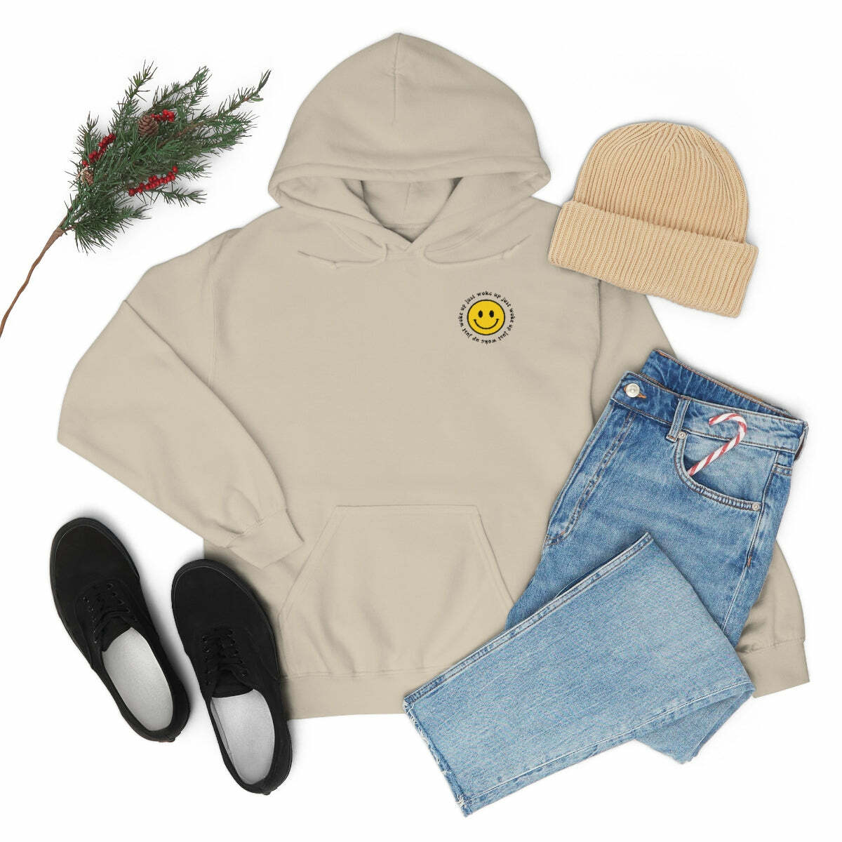 Y2K Smiley Just Woke Up Hoodie Sweatshirt - Retro 90s Grunge, Y2K Summer & Party Outfits