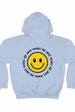 Y2K Smiley Just Woke Up Hoodie Sweatshirt - Retro 90s Grunge, Y2K Summer & Party Outfits