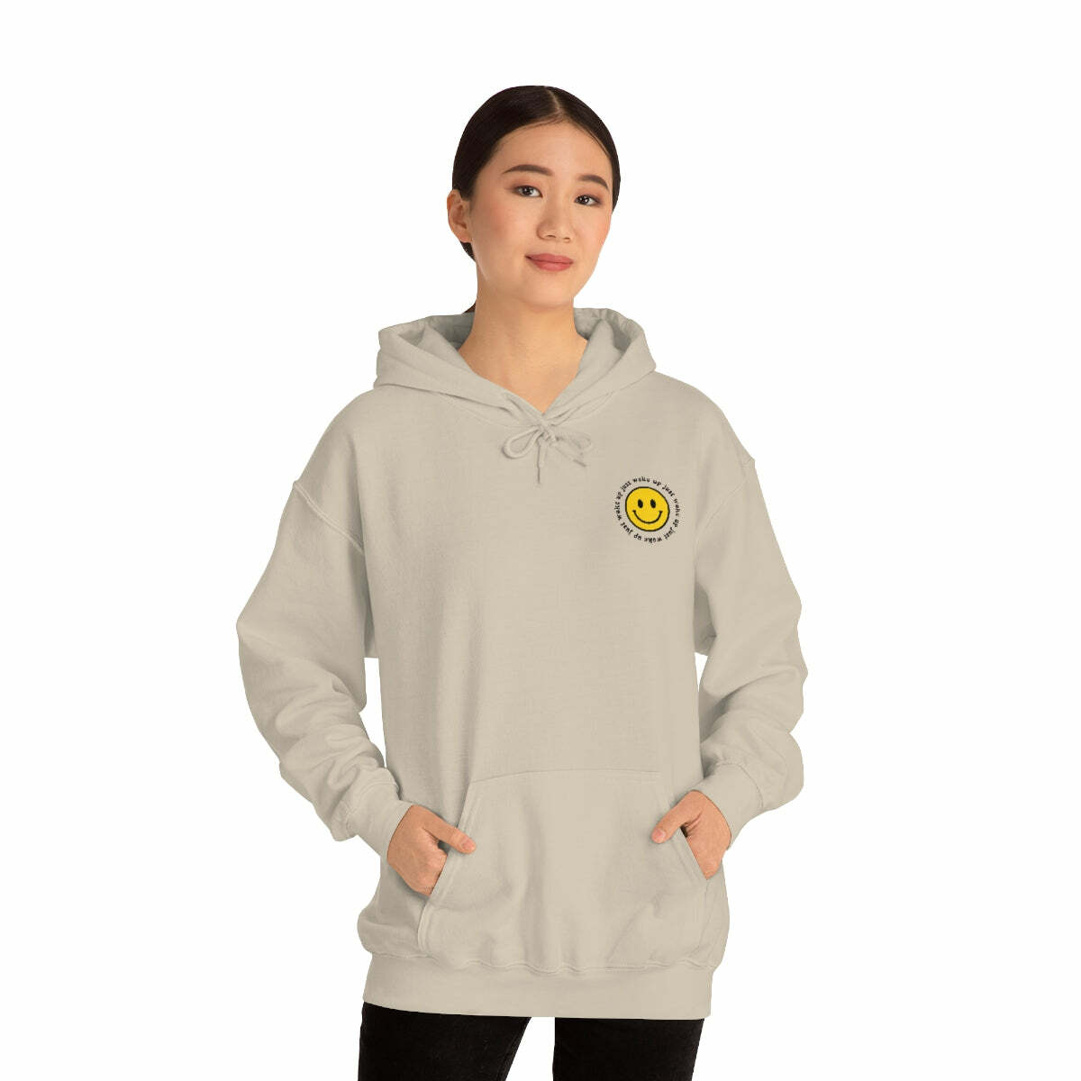 Y2K Smiley Just Woke Up Hoodie Sweatshirt - Retro 90s Grunge, Y2K Summer & Party Outfits