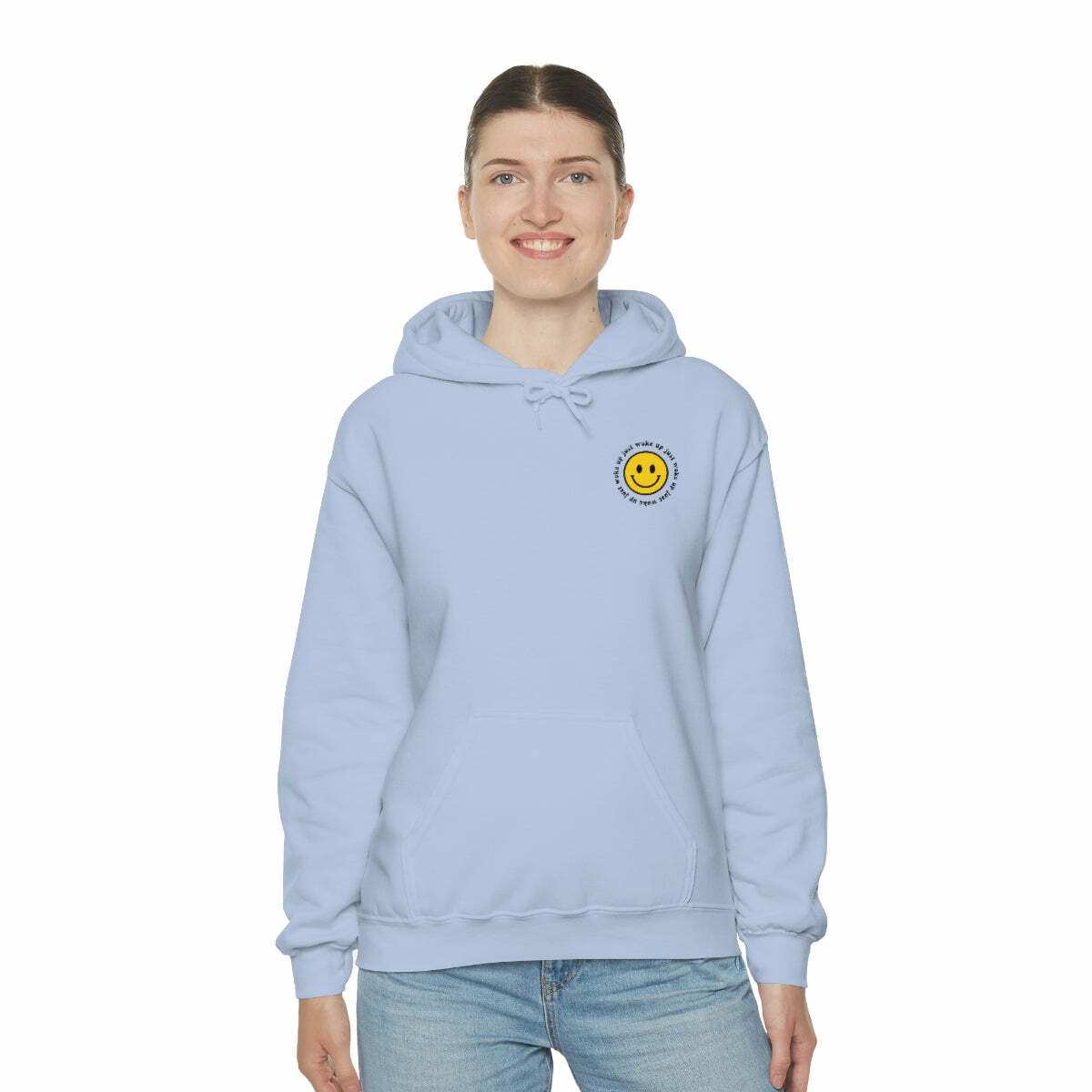Y2K Smiley Just Woke Up Hoodie Sweatshirt - Retro 90s Grunge, Y2K Summer & Party Outfits
