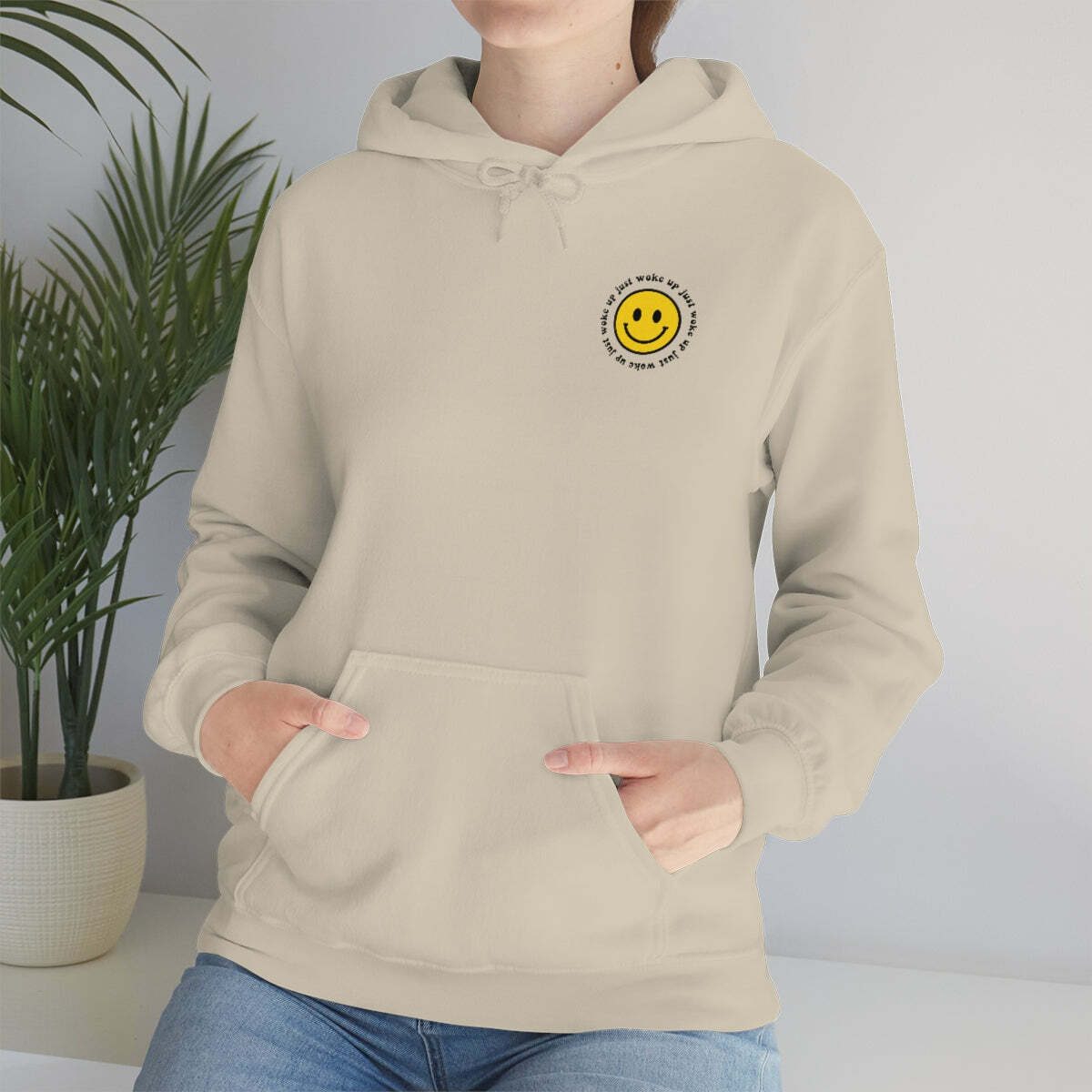 Y2K Smiley Just Woke Up Hoodie Sweatshirt - Retro 90s Grunge, Y2K Summer & Party Outfits