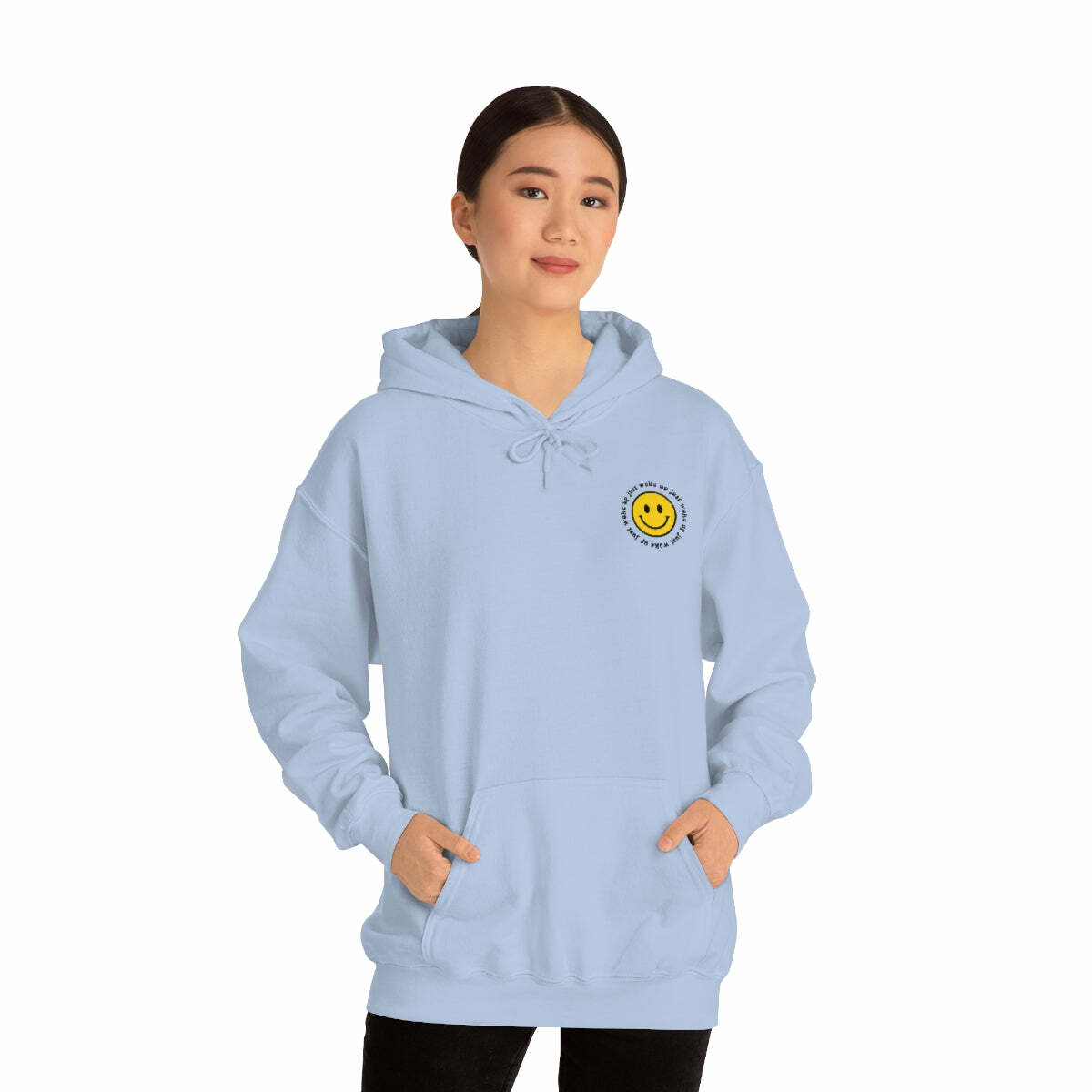 Y2K Smiley Just Woke Up Hoodie Sweatshirt - Retro 90s Grunge, Y2K Summer & Party Outfits