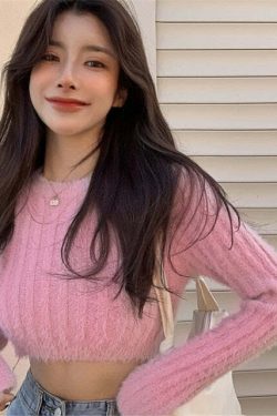 Y2K Soft Girl Aesthetic Knitted Sweater - Baby Pink, Retro 90s Grunge Summer Outfit