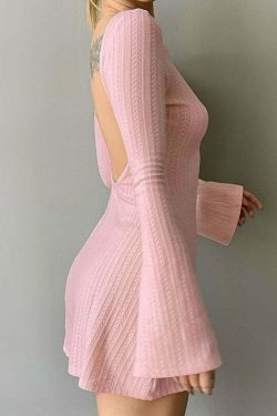 Y2K Soft Girl Backless Knitted Dress - 90s Grunge Summer Outfit, Retro Y2K Fashion