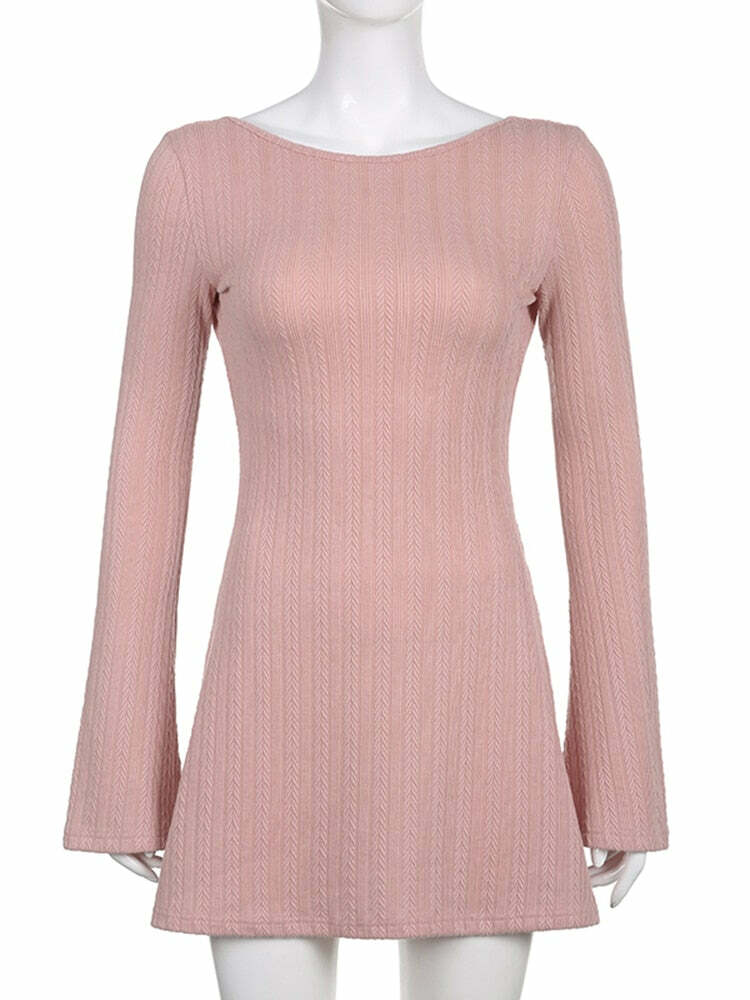 Y2K Soft Girl Backless Knitted Dress - 90s Grunge Summer Outfit, Retro Y2K Fashion