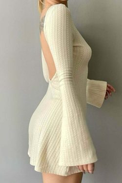 Y2K Soft Girl Backless Knitted Dress - 90s Grunge Summer Outfit, Retro Y2K Fashion