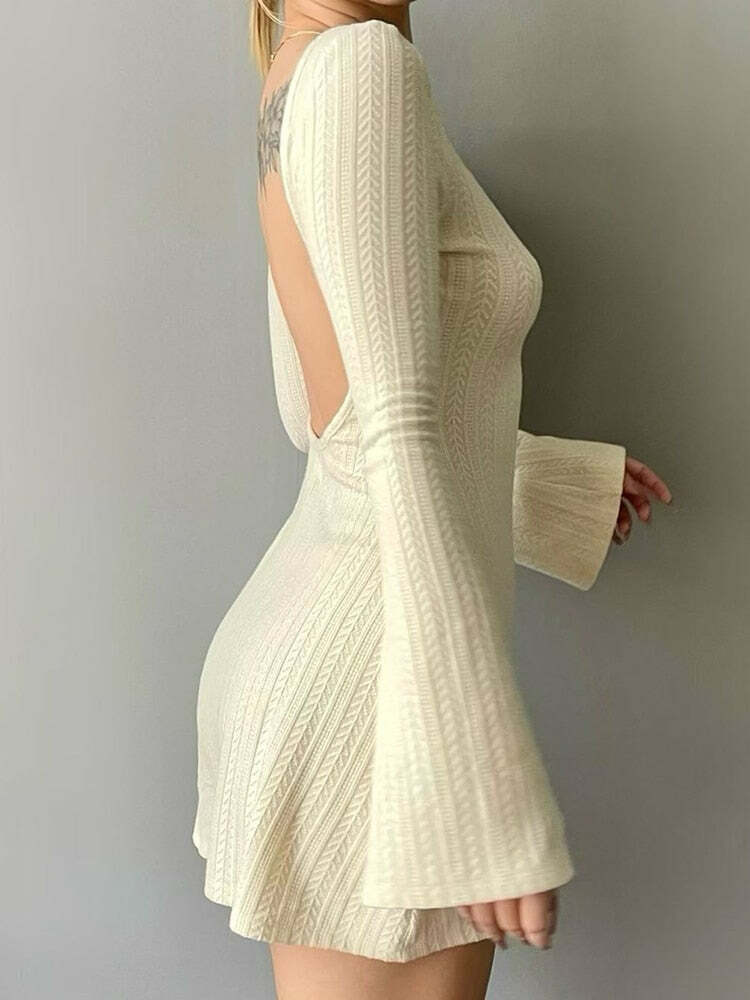 Y2K Soft Girl Backless Knitted Dress - 90s Grunge Summer Outfit, Retro Y2K Fashion