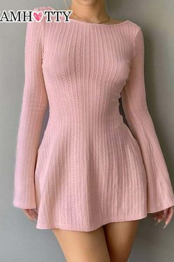 Y2K Soft Girl Backless Knitted Dress - 90s Grunge Summer Outfit, Retro Y2K Fashion