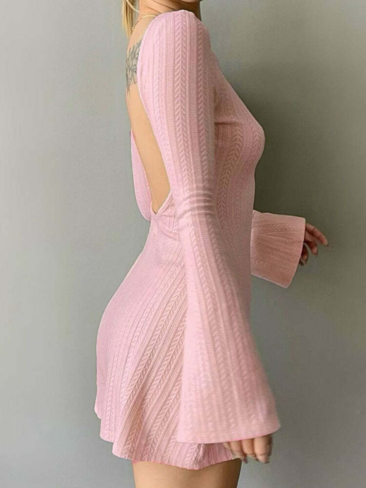 Y2K Soft Girl Backless Knitted Dress - 90s Grunge Summer Outfit, Retro Y2K Fashion