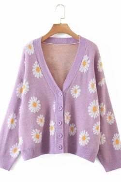 Y2K Soft Girl Daisies Cardigan Sweater - 90s Grunge, Retro Summer, Pastel Goth Outfits