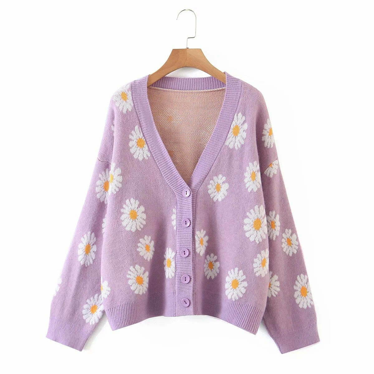 Y2K Soft Girl Daisies Cardigan Sweater - 90s Grunge, Retro Summer, Pastel Goth Outfits