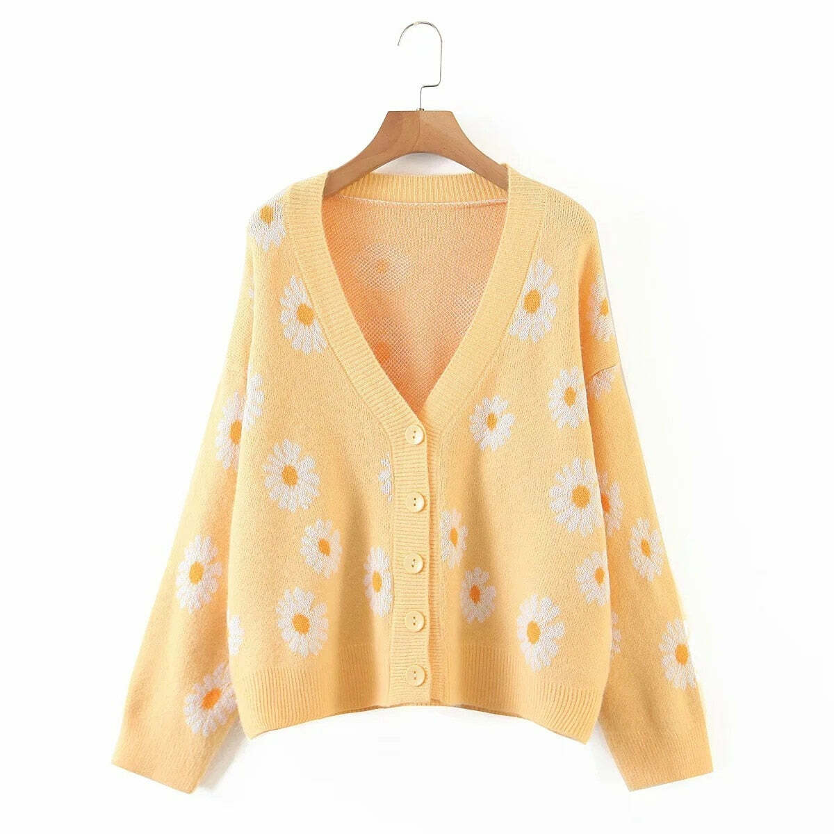 Y2K Soft Girl Daisies Cardigan Sweater - 90s Grunge, Retro Summer, Pastel Goth Outfits