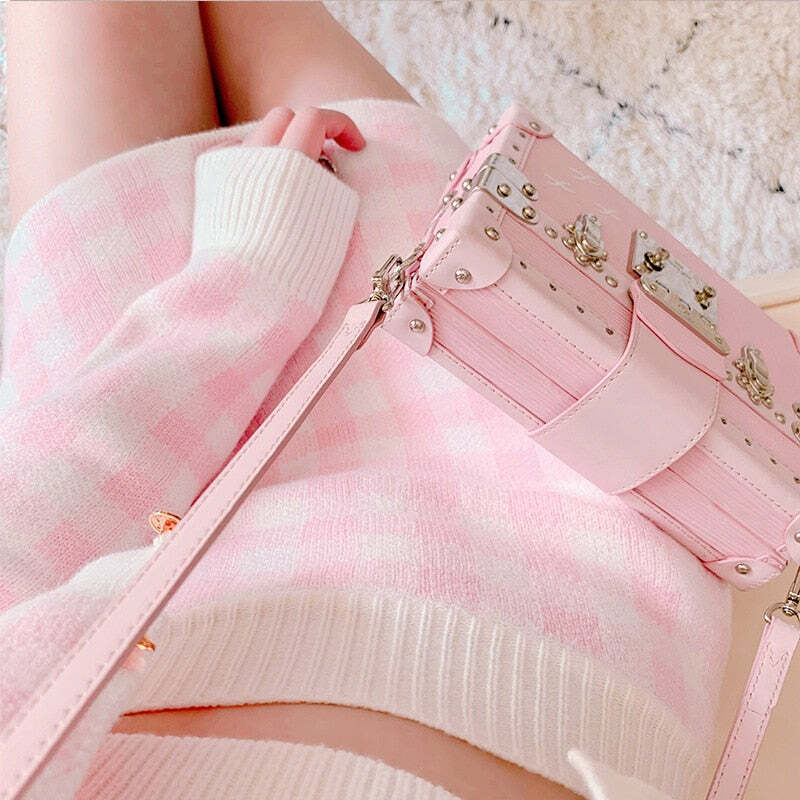 Y2K Soft Girl Knitted Cardigan Skirt 3-Piece Set Pink - Retro 90s Grunge Summer Outfit