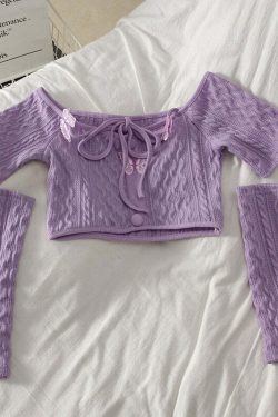 Y2K Soft Girl Knitted Matching Set Purple - 90s Grunge Summer Outfit, Retro Y2K Fashion